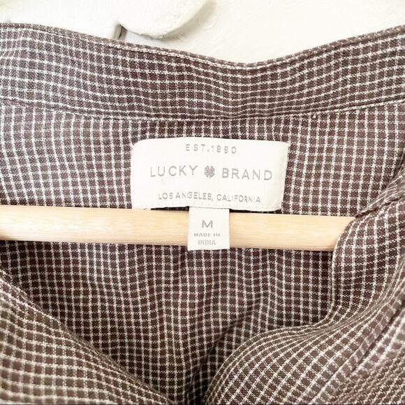 Lucky Brand Button Down grid floral embroidered M - Picture 2 of 5